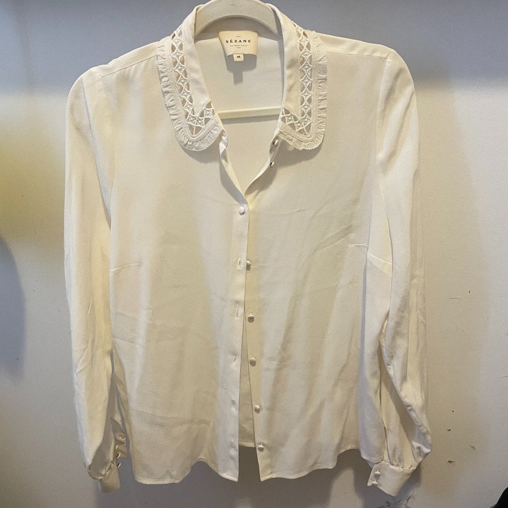 White Sezane button down with lace collar